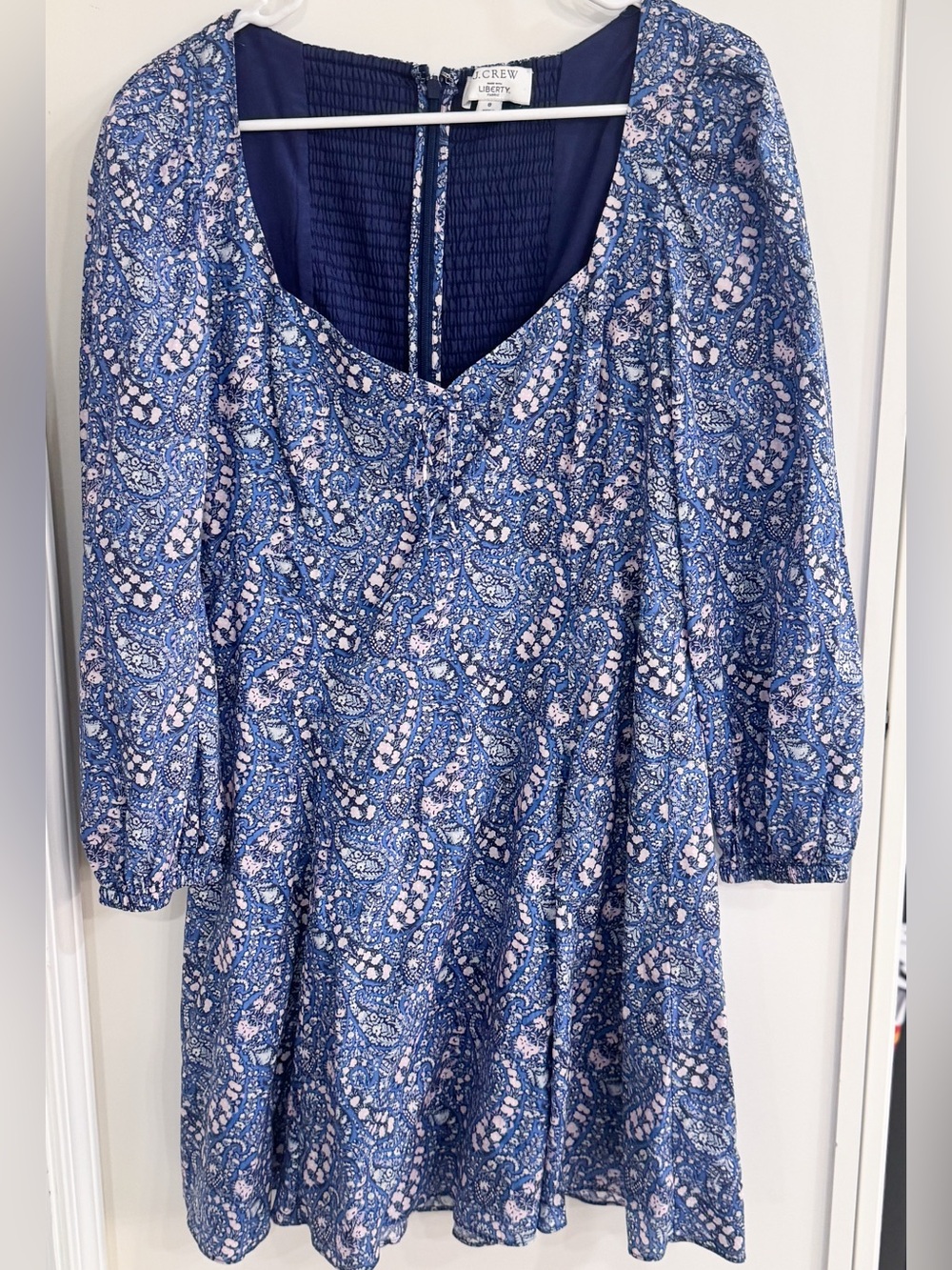 Liberty of London x J. Crew Blue Shirred Dress with Floral Trim